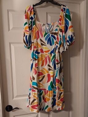 Tabitha Brown Multicolor Leaf Print Top - Blue, Green, Pink, Yellow, Brown